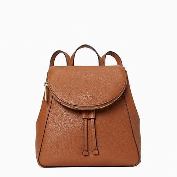 KATE SPADE LEILA MEDIUM FLAP BACKPACK TOTE BAG WARM GINGERBREAD LEATHER $359